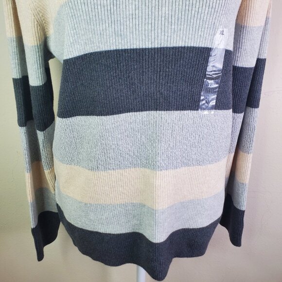 KAREN SCOTT Womens Gray Color Block Stripe Turtleneck XL - Picture 6 of 10